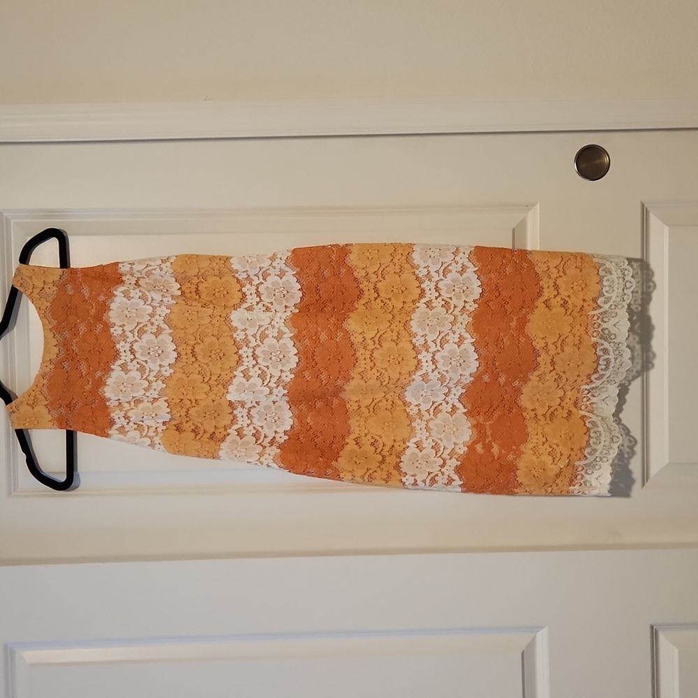 New York & Company Orange and White Lace Midi Dress
